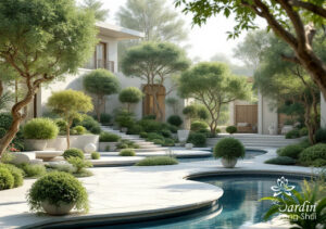 Jardin Feng Shui avec piscine