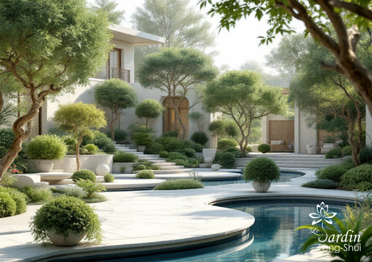 Jardin Feng Shui avec piscine